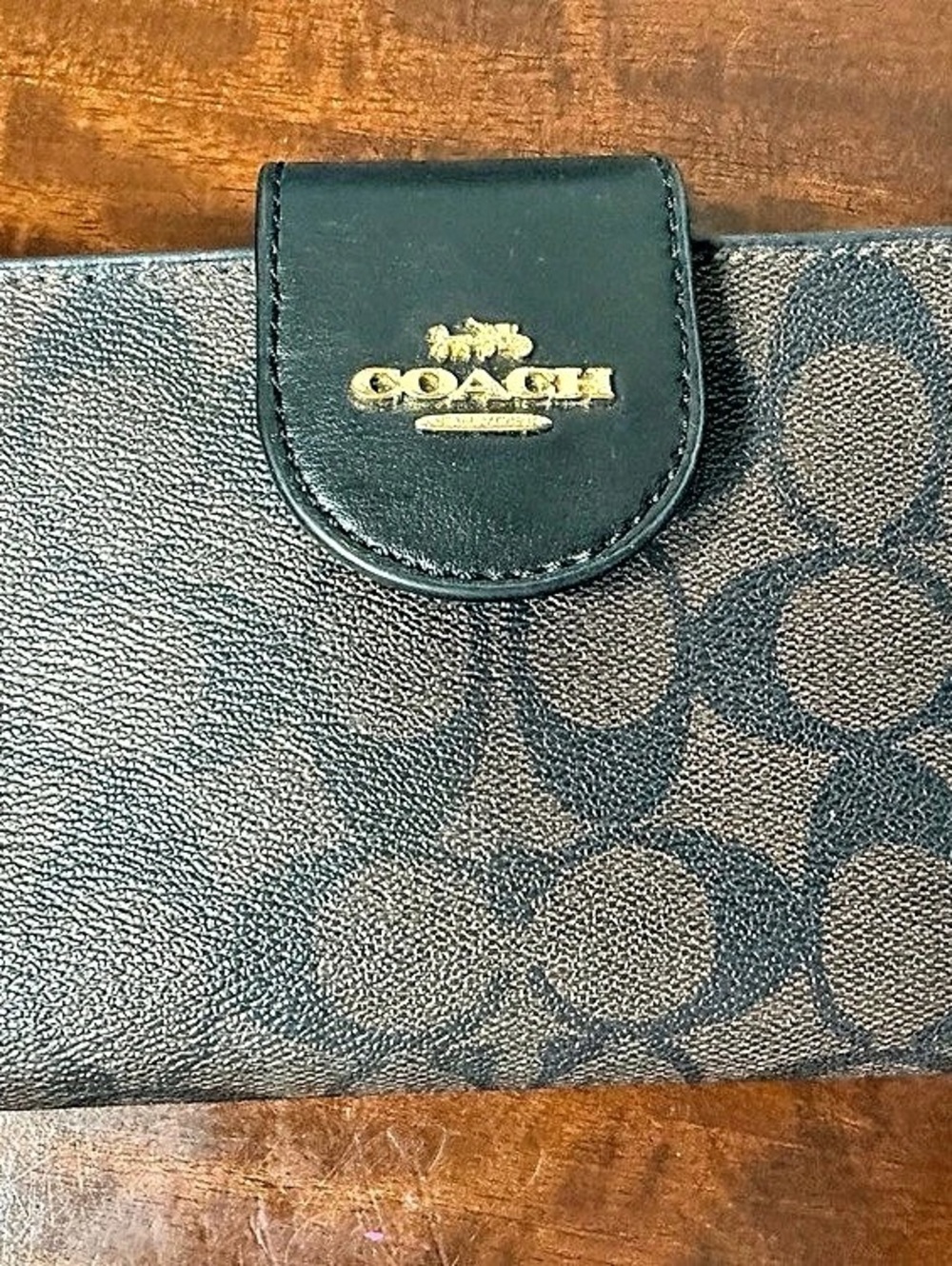 Coach Medium Corner Zip Wallet In Signature Canvas Black & Brown